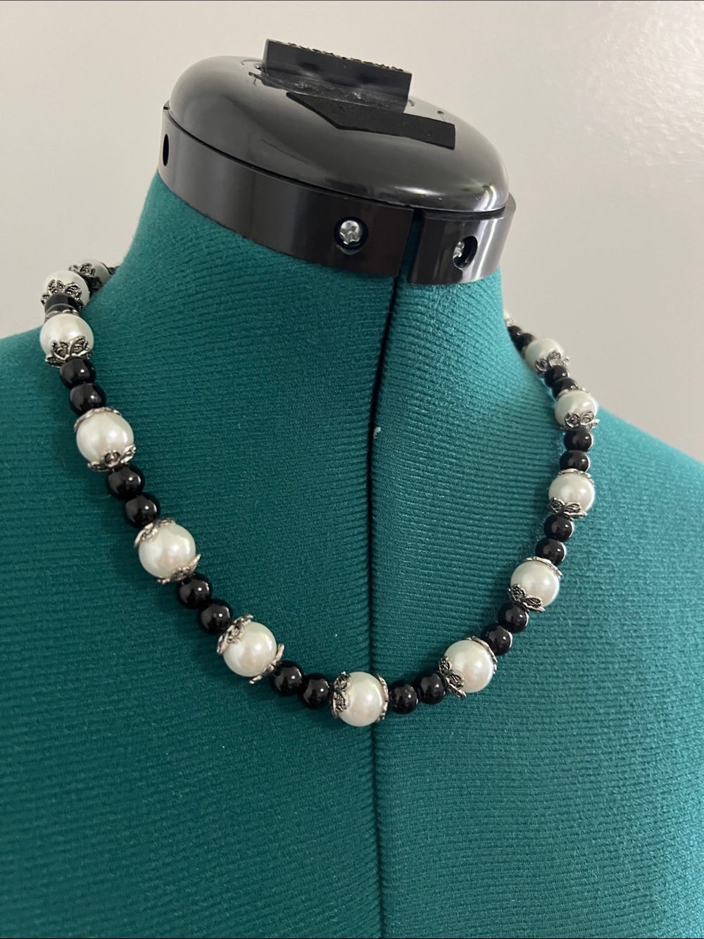 Classic Black and White Beaded Necklace